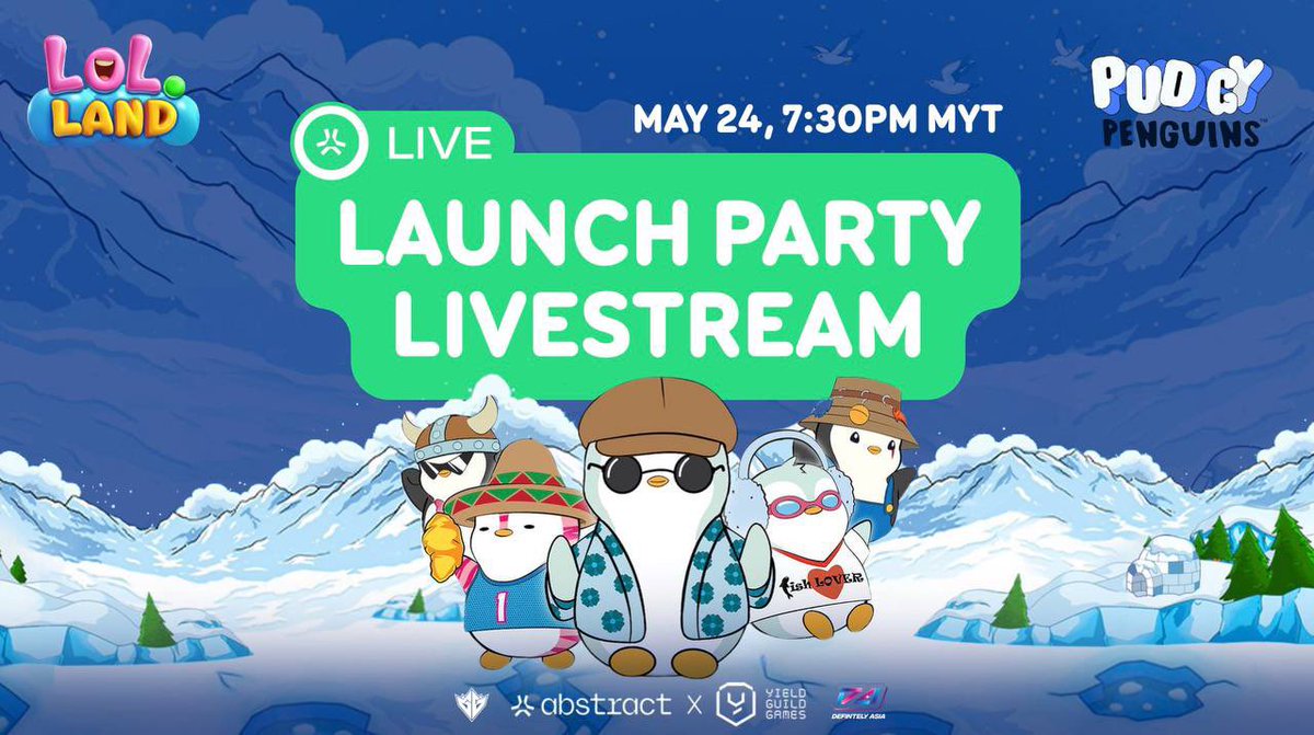 Pudgy Penguins Malaysia 🇲🇾 (@pudgymalaysia) on Twitter photo LOL Launch Party is LIVE on Abstract ✳️
7:30PM MYT
Join our live event livestream with <a href="/gabusch/">Gabby Dizon | YGG 🛡️⚔️</a> & <a href="/LOLLandGame/">LOL Land</a> & many amazing guests @playeronebit <a href="/peikaitan/">Pei Kai Tan 🍄</a> <a href="/guanyguan/">Guanyguan</a> <a href="/ibryanryan/">Bryan Y 🍄</a>
✨
Hosted by:
<a href="/pukerrainbrow/">Pukerainbow 🤮🌈</a>
<a href="/pukecast/">Pukecast</a>
<a href="/yellowpantherx/">yellowpanther 💎</a>
<a href="/verabrandt00/">AloeVera // Vera 🤍✨</a>
<a href="/pudgypenguins/">Pudgy Penguins</a>
🤍✨ LOL Launch Party is LIVE on Abstract ✳️
7:30PM MYT
Join our live event livestream with <a href="/gabusch/">Gabby Dizon | YGG 🛡️⚔️</a> & <a href="/LOLLandGame/">LOL Land</a> & many amazing guests @playeronebit <a href="/peikaitan/">Pei Kai Tan 🍄</a> <a href="/guanyguan/">Guanyguan</a> <a href="/ibryanryan/">Bryan Y 🍄</a>
✨
Hosted by:
<a href="/pukerrainbrow/">Pukerainbow 🤮🌈</a>
<a href="/pukecast/">Pukecast</a>
<a href="/yellowpantherx/">yellowpanther 💎</a>
<a href="/verabrandt00/">AloeVera // Vera 🤍✨</a>
<a href="/pudgypenguins/">Pudgy Penguins</a>
🤍✨