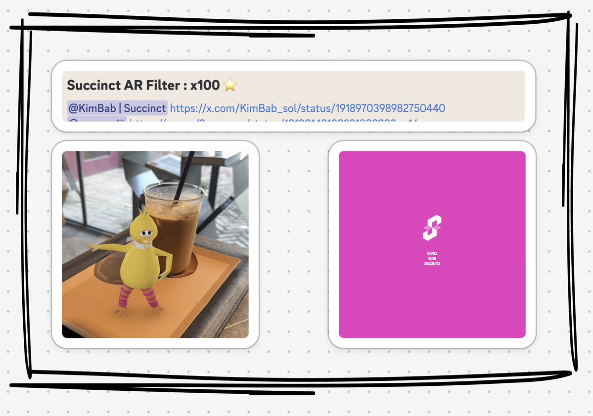 Button_Labs's tweet image. I won the AR Filter in the @SuccinctLabs  Week 7 RockStar Contest!!

Thank you for choosing me @0xCRASHOUT 

If Succinct loves AR, then I’ll keep building even more fun things through AR!

#SuccinctRockStars