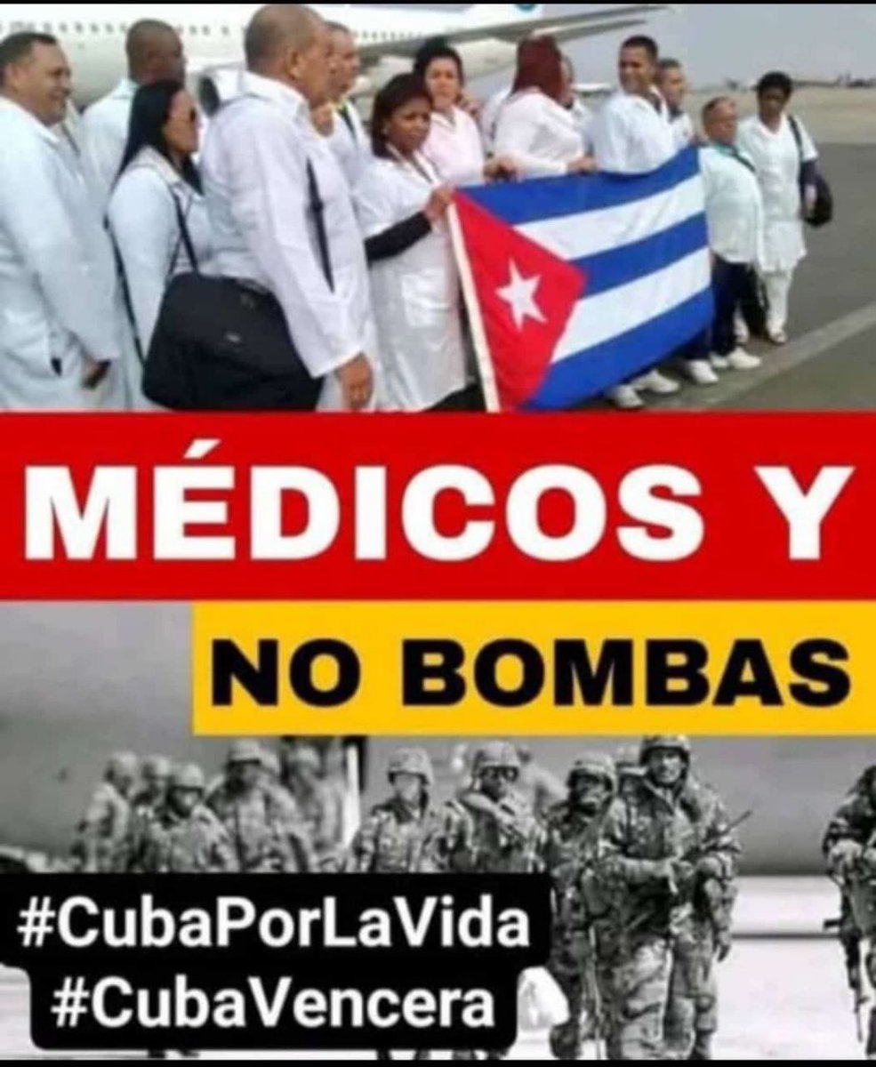 Isa Reyes (@isareyescuba) on Twitter photo A 62 años de la primera misión médica cubana internacionalista, mantenemos la convicción de que somos un país que ofrece médicos y no bombas.
#IslaRebelde #CubaSalvaVidas
<a href="/DiazCanelB/">Miguel Díaz-Canel Bermúdez</a>
<a href="/BrunoRguezP/">Bruno Rodríguez P</a>
<a href="/MINSAPCuba/">Ministerio de Salud Pública de Cuba</a> A 62 años de la primera misión médica cubana internacionalista, mantenemos la convicción de que somos un país que ofrece médicos y no bombas.
#IslaRebelde #CubaSalvaVidas
<a href="/DiazCanelB/">Miguel Díaz-Canel Bermúdez</a>
<a href="/BrunoRguezP/">Bruno Rodríguez P</a>
<a href="/MINSAPCuba/">Ministerio de Salud Pública de Cuba</a>
