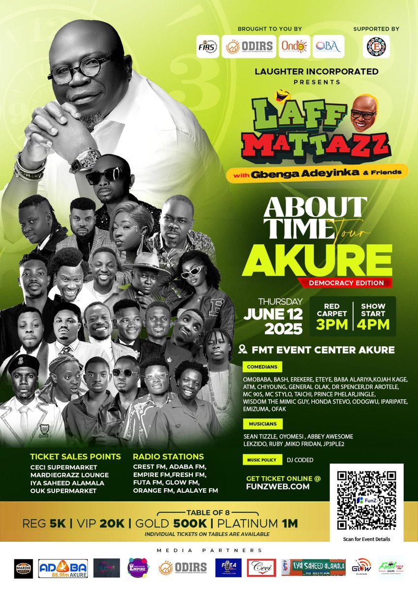 City Of Àkúrẹ́ (Olóyèmẹkun) (@akurecity) on Twitter photo Hello Akure!
Oloyemekun, Do you want to Win Regular Tickets to <a href="/gbengaadeyinka/">Gbenga Adeyinka 1st</a>
#LAFFMATTAZZ happening in Akure on 12th of June?
Oya Follow <a href="/gbengaadeyinka/">Gbenga Adeyinka 1st</a>
And take a picture of any of Laffmattazz's promotional materials around your vicinity,and upload with #LaffmattazzATTAkure Hello Akure!
Oloyemekun, Do you want to Win Regular Tickets to <a href="/gbengaadeyinka/">Gbenga Adeyinka 1st</a>
#LAFFMATTAZZ happening in Akure on 12th of June?
Oya Follow <a href="/gbengaadeyinka/">Gbenga Adeyinka 1st</a>
And take a picture of any of Laffmattazz's promotional materials around your vicinity,and upload with #LaffmattazzATTAkure