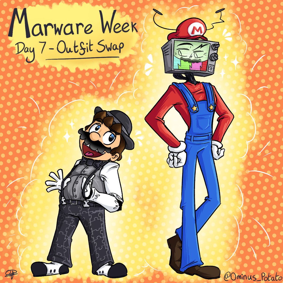 Ominus_Potato's tweet photo. Marware week day 7 - Outfit swap! +a bonus SpagheTV comic about him coping with his embarrassing af parents.

#smg4 #marwareweek #marware #marioxmrpuzzles #smg4oc #smg4fanchild #SpagheTV #mrpuzzles #mario #fanart #smg4fanart #smg4mrpuzzles #smg4mario https://t.co/ikcSRKNFfq