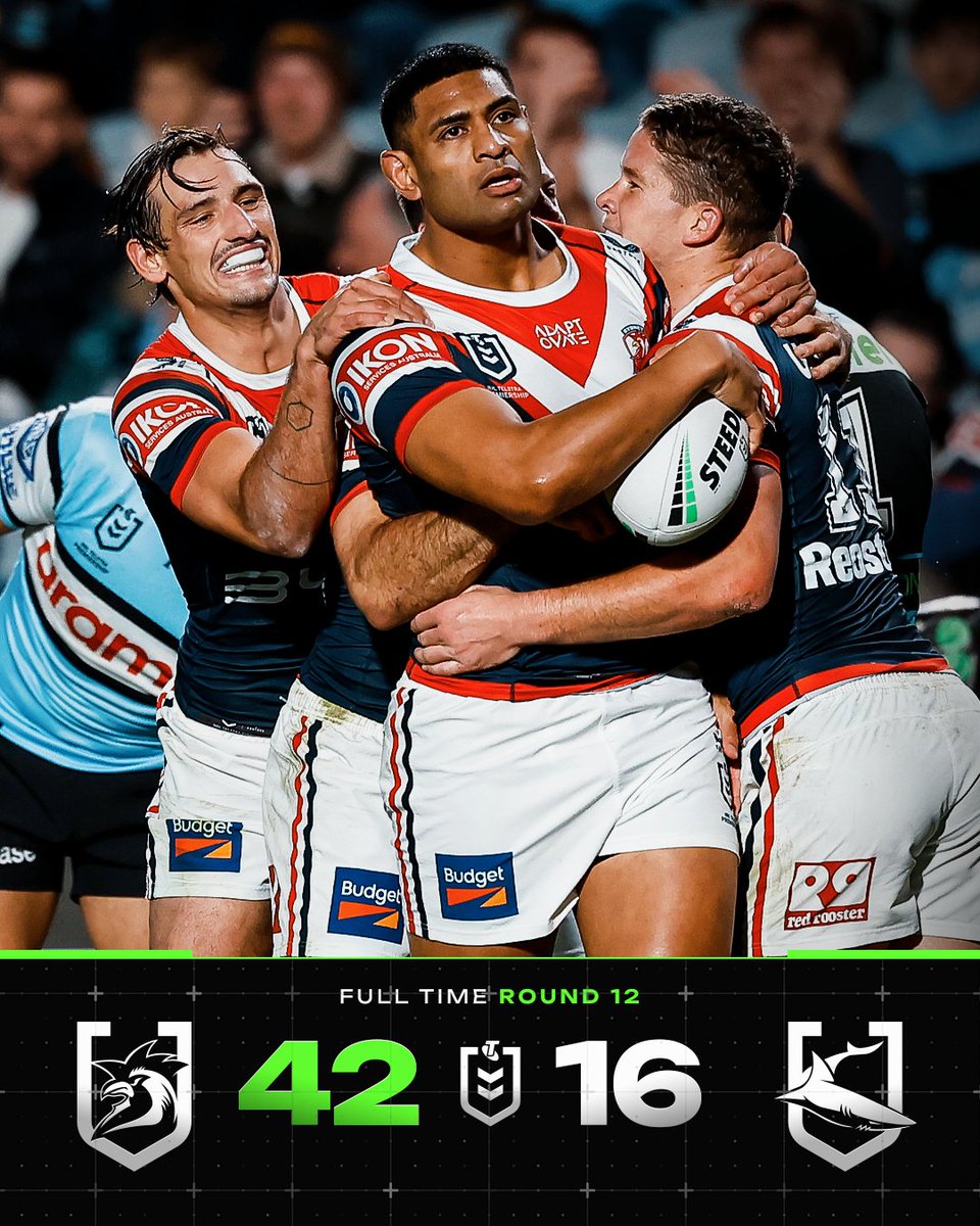 NRL's tweet photo. FULL TIME 🐓

#NRLRoostersSharks https://t.co/McxAZwfB9w