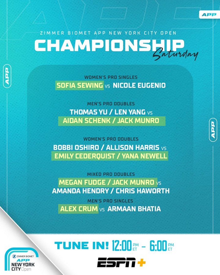 azetice's tweet image. Championship Saturday on the @OfficialAPPTour being played at the Billie Jean King National Tennis Center in Queens, NY.

Full preview for the day:

Sofia Sewing v Nicole Eugenio

Sewing is looking for her 4th gold in 6 events in 2025 in women’s singles. She is the #1 seed for a…