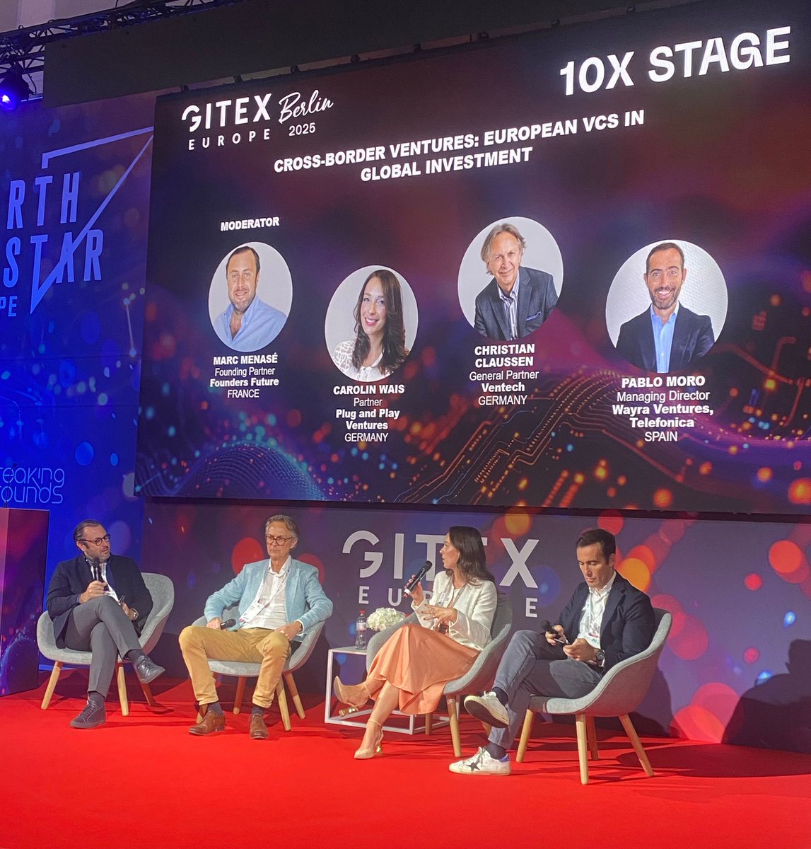 Marc Menasé (@marcmenase) on Twitter photo Proud to have moderated the “Cross-Border Ventures” panel at <a href="/GITEXEUROPE/">GITEX EUROPE</a> with top EU VCs: Carolina, Christian and Pablo. Happy to plan for <a href="/foundersfuture/">Founders Future</a> to open in NYC & SF this Q3 to back AI-first founders with global ambition.
#VC #AI #CrossBorder
<a href="/PlugandPlayTC/">Plug and Play Tech Center</a> <a href="/Ventech_VC/">Ventech</a> Proud to have moderated the “Cross-Border Ventures” panel at <a href="/GITEXEUROPE/">GITEX EUROPE</a> with top EU VCs: Carolina, Christian and Pablo. Happy to plan for <a href="/foundersfuture/">Founders Future</a> to open in NYC & SF this Q3 to back AI-first founders with global ambition.
#VC #AI #CrossBorder
<a href="/PlugandPlayTC/">Plug and Play Tech Center</a> <a href="/Ventech_VC/">Ventech</a>