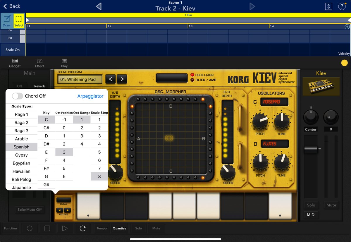なのでScale Stepは、そのスケールの最大値にするのが基本。そうしないと、スケールの構成音を網羅できない。

たいていは1オクターブあたり7だけど、昼間にツイートしたJapanese（都節）とかは5だし、逆にSpanishは8つある。

世界には様々な音階があって、面白いよね。