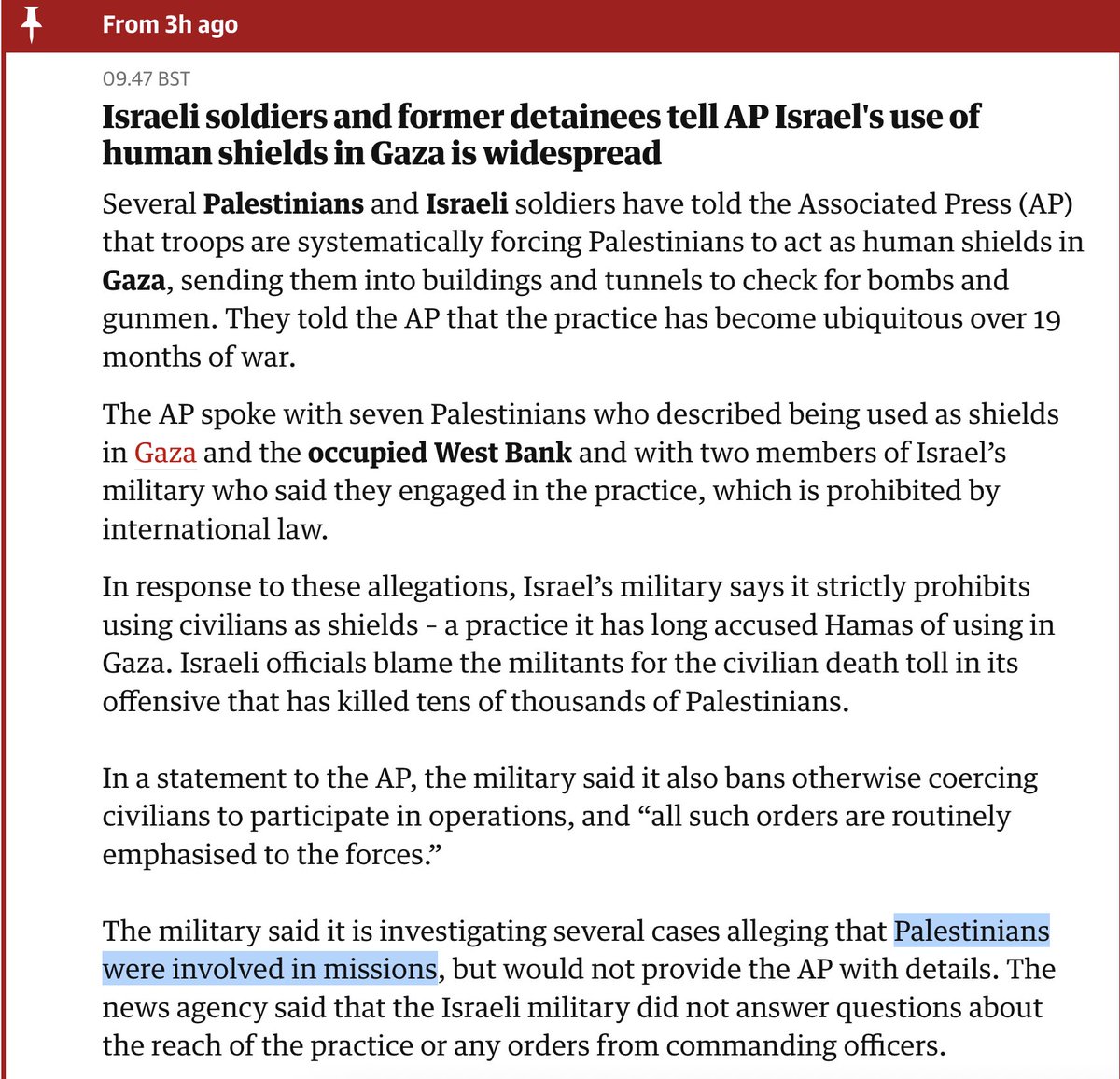 Mr_Considerate's tweet photo. “Palestinians were involved in missions” is a cute way of saying that innocent people were marched at gunpoint into spaces that The Most Moral Army In The World™ were too afraid to enter. https://t.co/k3RJZdRXcL