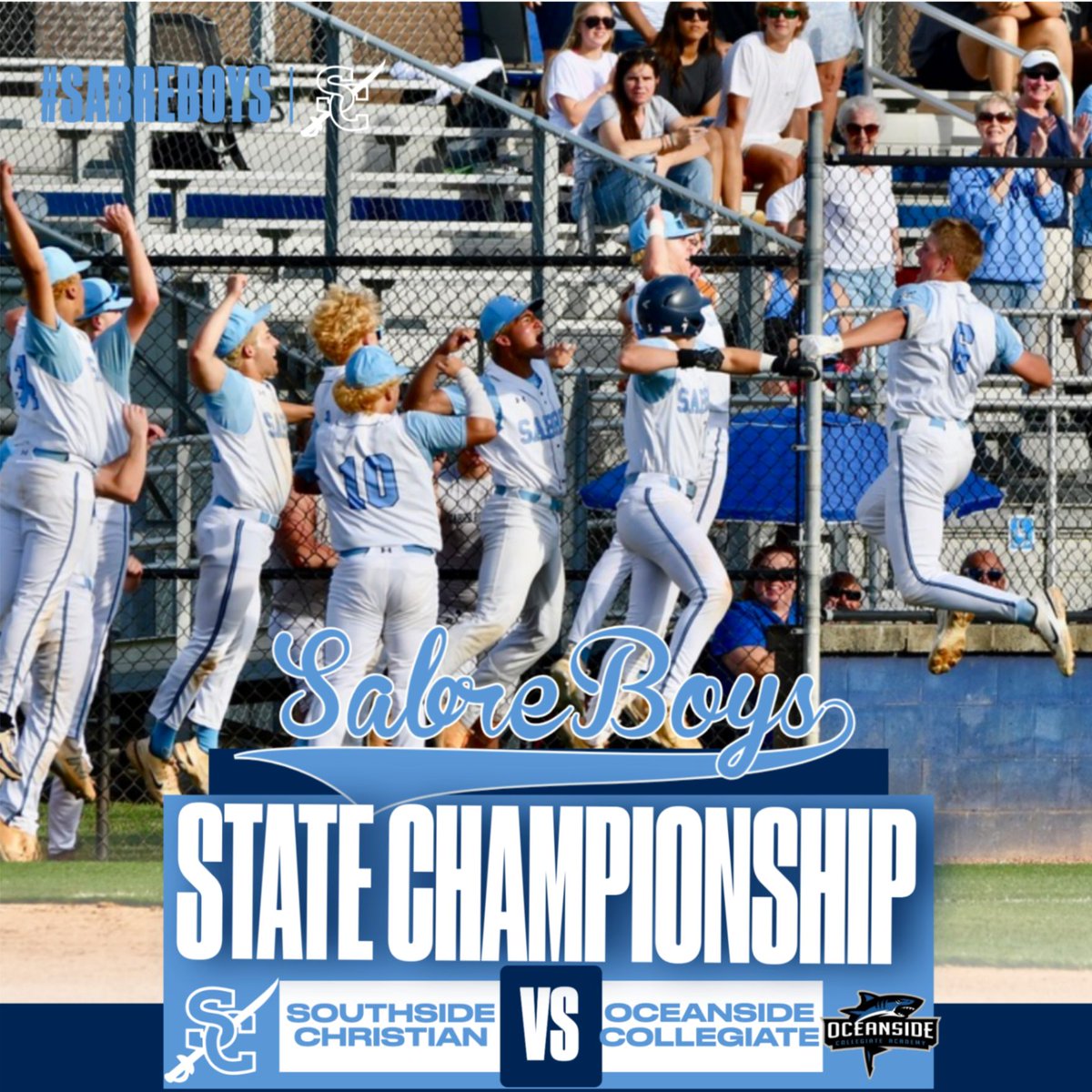 The 3A State Championship Series begins today as the #SabreBoys travel east down I-26 to Mount Pleasant to challenge the Landsharks of Oceanside Collegiate.  

📅 May 24th
⏰ 7:00 PM
🏟️ Shipyard Park
📍 2383 SC-41, Mt Pleasant, SC 29466
