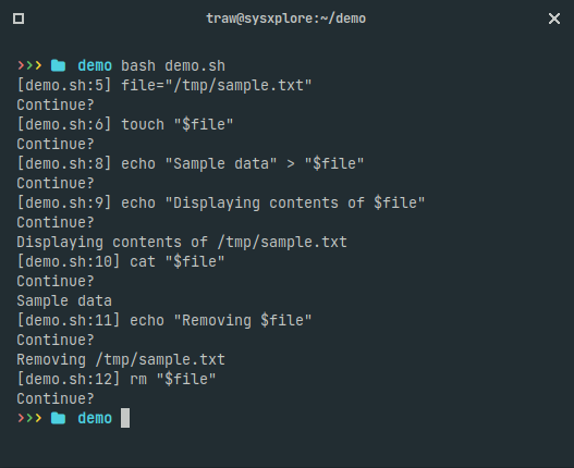 sysxplore's tweet image. Quick Bash Scripting Tip 🐧
You can use the DEBUG trap to step through a bash script line by line, giving you the chance to review each line before it executes, perfect for debugging!
Here's how it works:
The trap command with DEBUG triggers right before each line executes,…