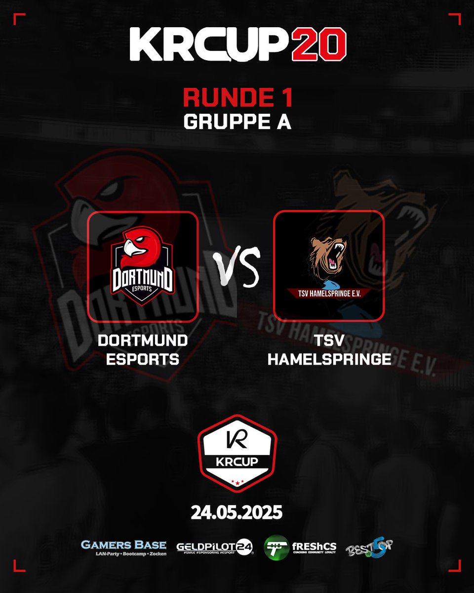 [ KRCup #20 ]

Weiter geht es mit e. V. gegen e. V. !
Dortmund gegen Hamelspringe. Nord-Rheinwestfalen gegen Niedersachsen.

Schaltet bei <a href="/fREShCS1/">fREShCS</a>  ein und schaut wer gewinnt.

🚩 Gruppe A - Runde 1
⏰ 14:00 Uhr
🆚 <a href="/DortmundEsports/">Dortmund eSports</a> vs <a href="/TSV_eSport/">TSV Hamelspringe eSport</a> 
📺 ttv/freshcs_
🎙️ fRESh