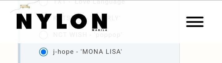 coupsofmimi's tweet photo. NYLON MANILA Favorite Comeback | #nowvoting
Show your love for J-HOPE by voting for 'Mona Lisa' on Nylon Manila!
π: May 28th
βοΈ: Open the website (https://t.co/cHYdnu6lj3), scroll down to find the poll, and click for 'Mona Lisa'.
π³: Unli voting, just refresh the website. https://t.co/az1DqjsM9F