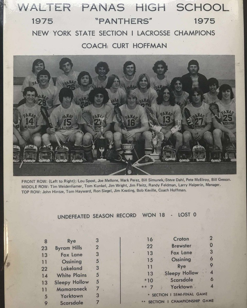 Today we celebrate the 50th anniversary of the Walter Panas High School lacrosse team as New York State Section 1 Champs!