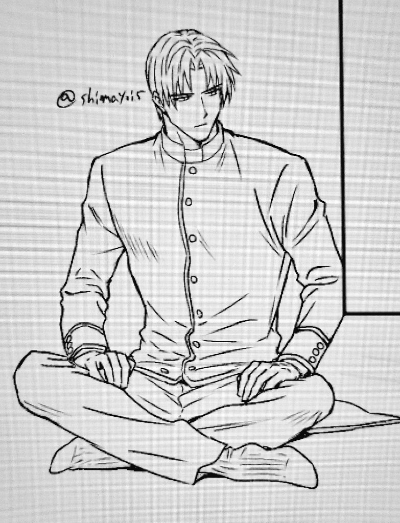 あぐらへし  ボタン途中までしか描いてなかったからあげ直した  続き頑張るぞ 
