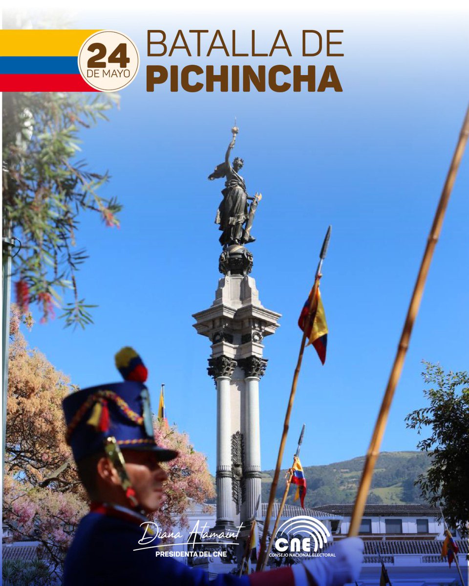 En este #24DeMayo, conmemoramos con orgullo la gesta heroica de la #BatallaDePichincha, símbolo de libertad y amor por nuestra patria. Desde el <a href="/cnegobec/">cnegobec</a> rendimos homenaje a nuestros héroes y reafirmamos el compromiso con la democracia y el bienestar del 🇪🇨. 

¡Que viva nuestra