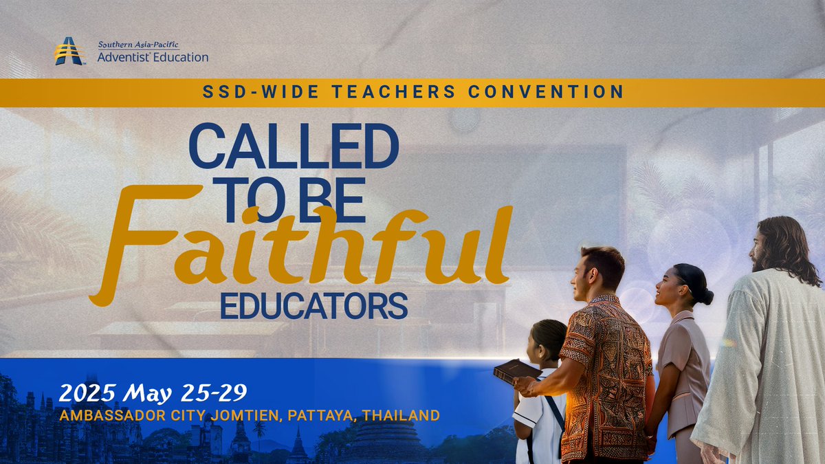 adventistasia's tweet photo. The SSD-Wide Teachers Convention begins tomorrow!
From May 25β29, 2025, #Adventisteducators across the Southern Asia-Pacific Division unite under the theme:
βπͺπππππ
ππ π©π ππππππππ π¬π
πππππππ.
Catch the program LIVE on the #AdventistAsia YouTube channel.
https://t.co/QcoWnflb9e
Follow us for updatesβand comment below if you're part of this gathering!
Instagram: https://t.co/peeiPgSla5
Facebook: https://t.co/oGFSKl5wrR
#SSDTeachersConvention2025 #AdventistEducators