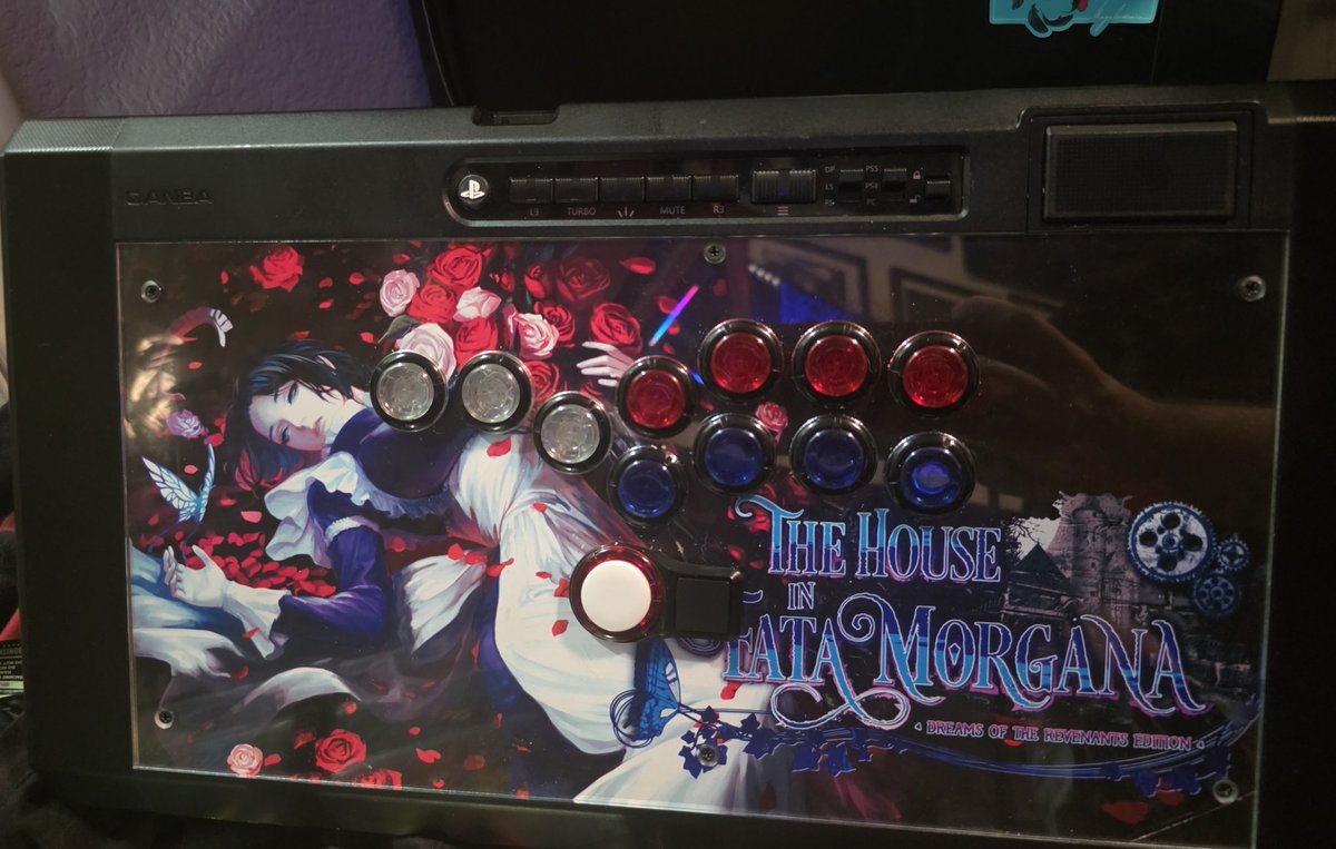 Patches23X's tweet photo. I am so, SO sad to be dismantling this build. It's my favorite 😢 but truth is, this stick is far more useful as a K-lever setup than a leverless. I may rework this into a Hitbox Ultra build & keep all the buttons & artwork the same. #THFM #leverless #gothic #arcadestick #gaming https://t.co/cCbVWuxqKe