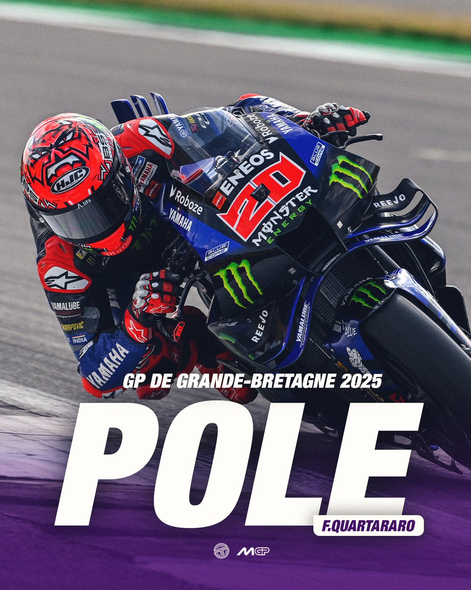 TearOffFR's tweet photo. ⏱️ FABIO QUARTARARO SIGNE LA POLE POSITION DU GRAND PRIX DE GRANDE-BRETAGNE EN MOTOGP ! 🇫🇷

3E POLE POSITION CONSÉCUTIVE POUR LE FRANÇAIS APRÈS JEREZ ET LE MANS ! 💪

Il s'élancera lors de la Sprint cet après-midi et de la course demain devant Alex Marquez 2e et Francesco Bagnaia 3e. Marc Marquez 4e.

Du côté du vainqueur du Mans, Johann Zarco, il s'élancera 9e sur la grille.

#MotoGP #BritishGP