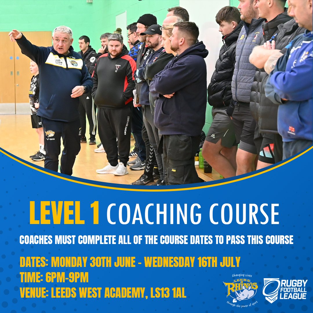 Leeds Rhinos Foundation (@rugbyleeds) on Twitter photo ๐๐๐ซ๐๐ก 1๏ธโฃ ๐๐ค๐๐๐๐๐ฃ๐ ๐๐ค๐ช๐ง๐จ๐๐จ
Places are still open on the level 1๏ธโฃ Coaching Course here in Leeds!๐ฆ
Secure your spot today๐
๐
Monday 30th June - Wednesday 16th July
๐ Leeds West Academy, LS13 1AL
โฐ 6pm-9pm
BOOK ๐ tr.ee/hbNfRC ๐๐๐ซ๐๐ก 1๏ธโฃ ๐๐ค๐๐๐๐๐ฃ๐ ๐๐ค๐ช๐ง๐จ๐๐จ
Places are still open on the level 1๏ธโฃ Coaching Course here in Leeds!๐ฆ
Secure your spot today๐
๐
Monday 30th June - Wednesday 16th July
๐ Leeds West Academy, LS13 1AL
โฐ 6pm-9pm
BOOK ๐ tr.ee/hbNfRC