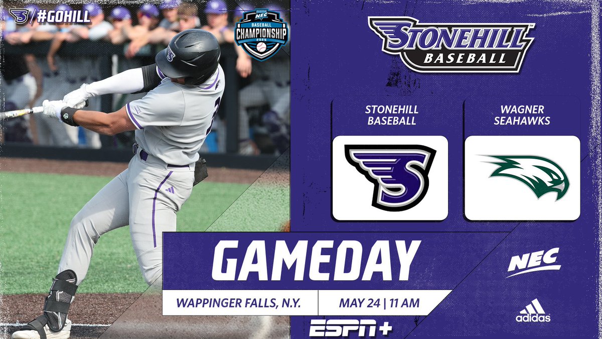 Stonehill Athletics (@gostonehill) on Twitter photo PLAYOFF MATINÉE☀️
<a href="/StonehillBASE/">Stonehill Baseball</a> matches up against the No. 2⃣ seeded Wagner Seahawks today at 11 AM! ⚾️
📍Wappingers Falls, N.Y.
🏟️Heritage Financial Park
📺shorturl.at/J23XE
📈shorturl.at/CcZoI
#GoHill | #NECBaseball PLAYOFF MATINÉE☀️
<a href="/StonehillBASE/">Stonehill Baseball</a> matches up against the No. 2⃣ seeded Wagner Seahawks today at 11 AM! ⚾️
📍Wappingers Falls, N.Y.
🏟️Heritage Financial Park
📺shorturl.at/J23XE
📈shorturl.at/CcZoI
#GoHill | #NECBaseball