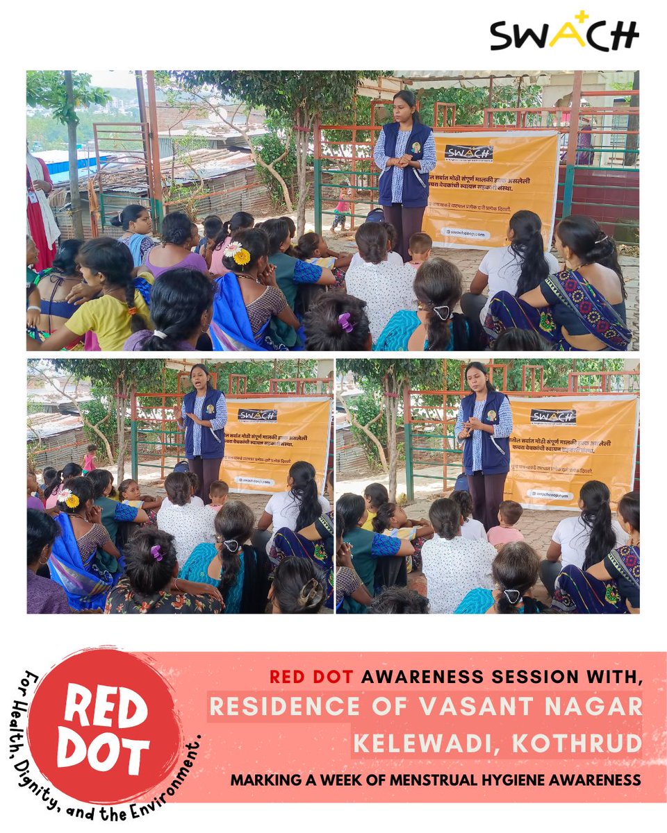 As part of #MenstrualHygiene Week, #SWaCH conducted a #RedDotAwareness session with the residents of Vasant Nagar, Kalewadi (Kothrud).
The session included an engaging discussion on the role of waste pickers in managing sanitary waste &amp; the importance of proper disposal practices