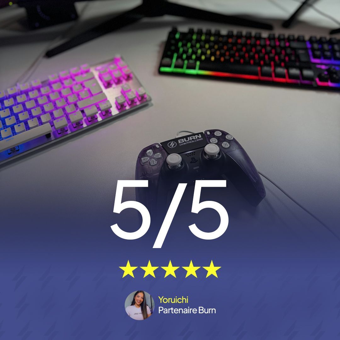 Après quelques mois d’utilisation, la créatrice de contenu Call of Duty, <a href="/YoruichiTV/">Yoruichi</a>, attribue une solide note de 5 étoiles à sa manette Burn !