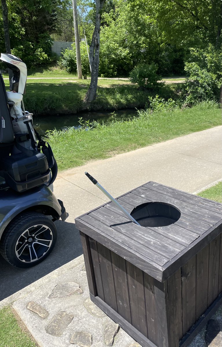 When a ball retriever shaft is discarded in a trash bin on # 18 …. you know that golfer had a “ long” day. Probably needs a longer shaft at next fitting!