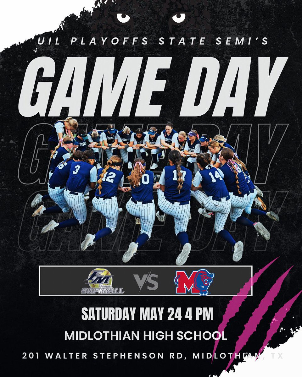 FMHS Softball BC (@fm_softballbc) on Twitter photo Game 3 Jag Nation! Come cheer on the girls in a fight for a spot in state finals.
⏰ 4pm
📍Midlothian High School <a href="/FMHS9/">FMHS9</a> <a href="/FlowerMoundHS/">Flower Mound HS</a> <a href="/ctgdentoncounty/">The Cross Timbers Gazette</a> <a href="/lorenziniphotog/">Joe Lorenzini</a> <a href="/FMSoftball/">FMHS Jaguar Softball</a>
⬇️⬇️⬇️ Ticket link
events.hometownticketing.com/boxoffice/midl… Game 3 Jag Nation! Come cheer on the girls in a fight for a spot in state finals.
⏰ 4pm
📍Midlothian High School <a href="/FMHS9/">FMHS9</a> <a href="/FlowerMoundHS/">Flower Mound HS</a> <a href="/ctgdentoncounty/">The Cross Timbers Gazette</a> <a href="/lorenziniphotog/">Joe Lorenzini</a> <a href="/FMSoftball/">FMHS Jaguar Softball</a>
⬇️⬇️⬇️ Ticket link
events.hometownticketing.com/boxoffice/midl…