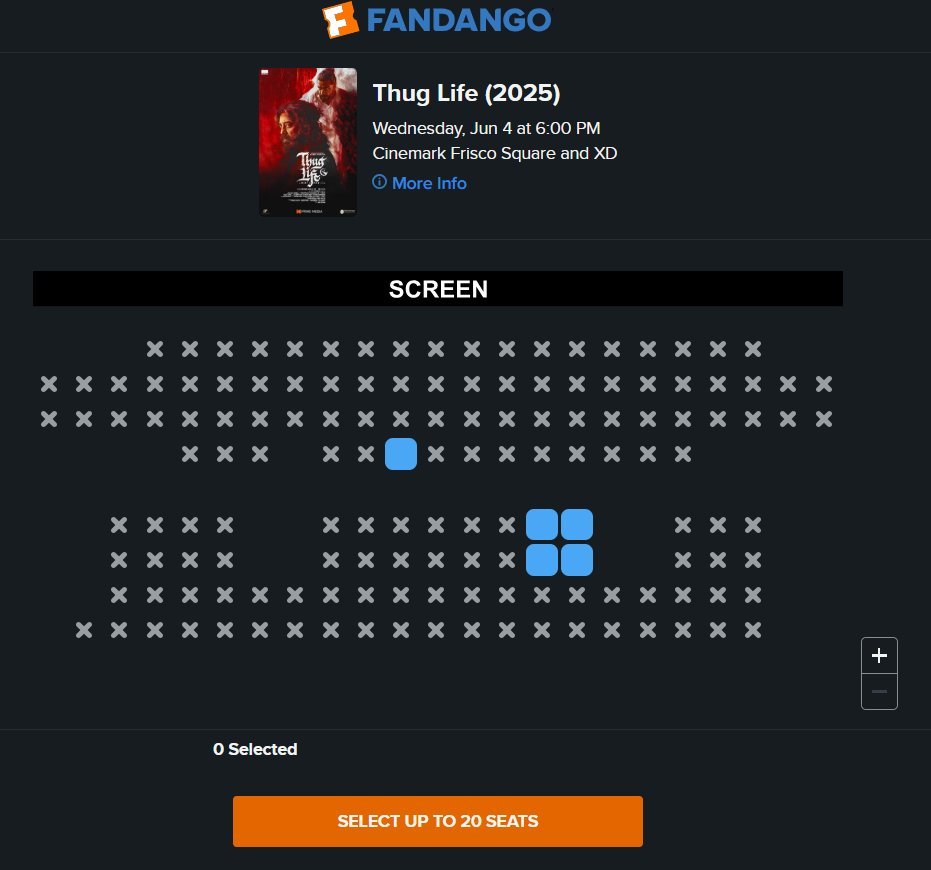 Mass_Maharaja's tweet image. Screenshots of Cinemark XD #DBox shows from Texas, USA. 12 Days to go for the premiere and the shows are already filled up. Mad mad craze for Aandavar&apos;s #ThugLife like never seen before. @homescreenent @PrimeMediaUS @APIfilms Please increase the Dbox shows and announce it.…