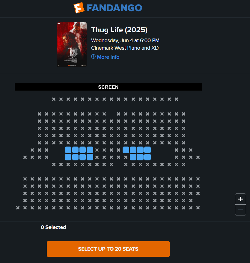 Mass_Maharaja's tweet image. Screenshots of Cinemark XD #DBox shows from Texas, USA. 12 Days to go for the premiere and the shows are already filled up. Mad mad craze for Aandavar&apos;s #ThugLife like never seen before. @homescreenent @PrimeMediaUS @APIfilms Please increase the Dbox shows and announce it.…