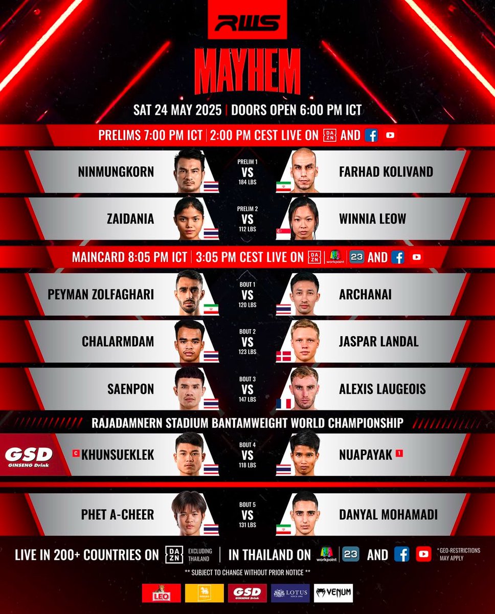 CSTodayNews's tweet photo. 🚨RWS Muay Thai is LIVE #RWSMayhem https://t.co/RRtuMla9d9