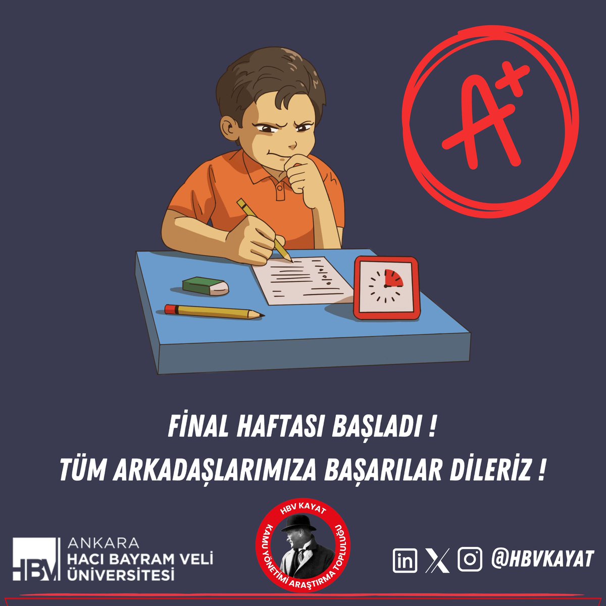 Zorlu bir dönemin son virajındayız! Emeklerimizin karşılığını alacağımız bir sınav haftası dileğiyle.

Unutmayın; başarı sadece sonuçta değil, gösterdiğiniz çabada ve sabırda saklıdır.

Kamu Yönetimi Araştırma Topluluğu olarak tüm arkadaşlarımıza finallerde başarılar diliyoruz!✨