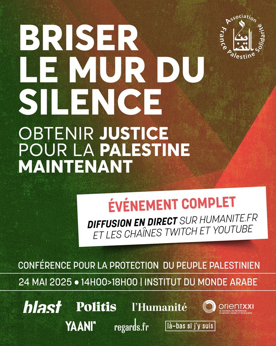 [Gaza] Conférence pour la protection du peuple palestinien : une initiative de l'Association France Palestine Solidarité à suivre en direct

➡️ twitch.tv/lhumanitefr