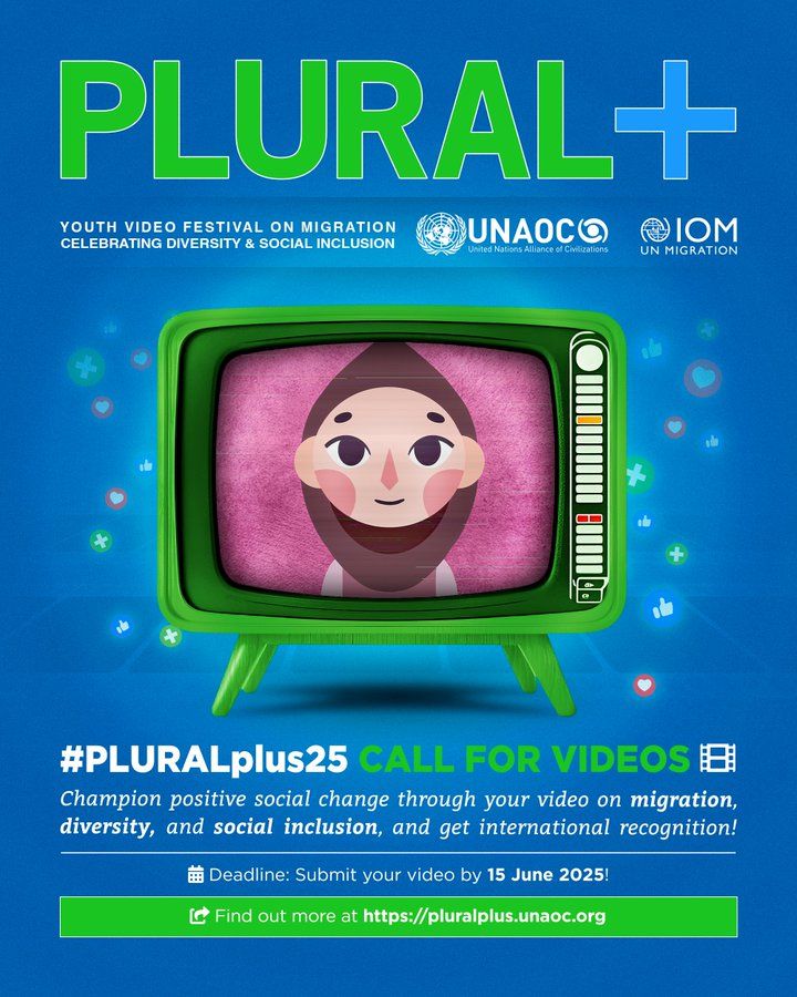 United Nations Geneva (@ungeneva) on Twitter photo 🎬 Youth Video Festival Alert!
Ever dreamed of showcasing your work internationally?
Submit your video to share diverse perspectives on human mobility, unity & social inclusion to #PLURALplus25!
🗓️ Deadline: 15 June
🔗buff.ly/xmh6594
<a href="/Pluralplus/">PLURAL+ Youth Video Festival</a> #YouthLead 🎬 Youth Video Festival Alert!
Ever dreamed of showcasing your work internationally?
Submit your video to share diverse perspectives on human mobility, unity & social inclusion to #PLURALplus25!
🗓️ Deadline: 15 June
🔗buff.ly/xmh6594
<a href="/Pluralplus/">PLURAL+ Youth Video Festival</a> #YouthLead