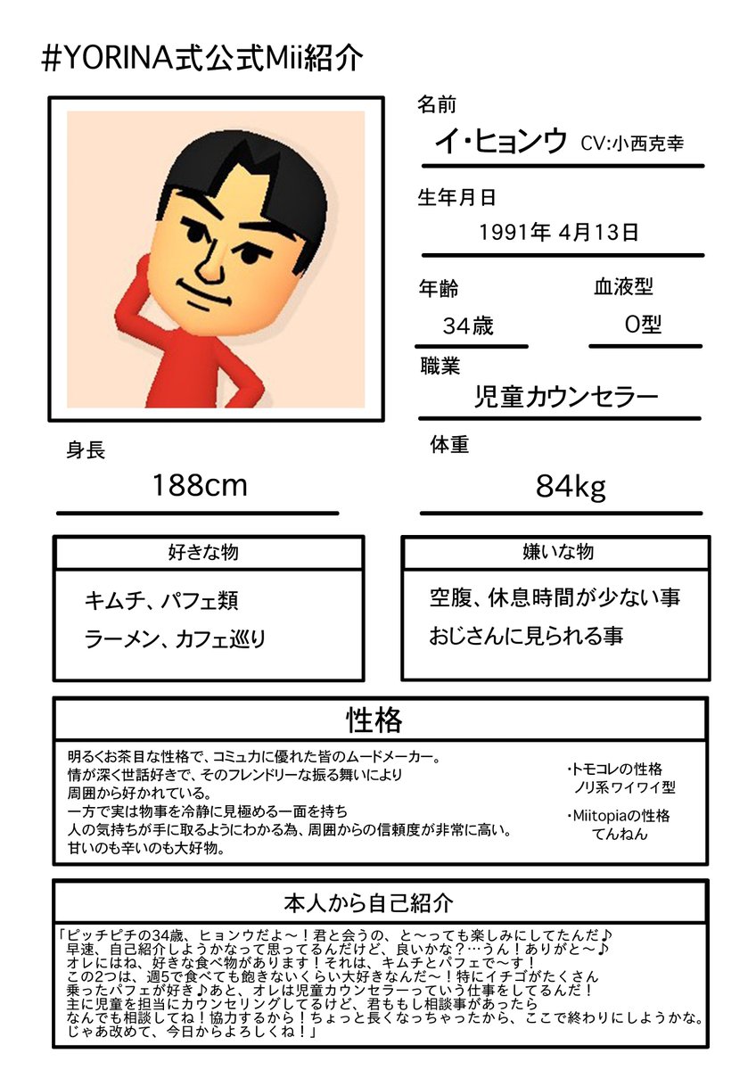mii--☆様おまとめ割 YORINA式公式Mii紹介 ヒョンウ