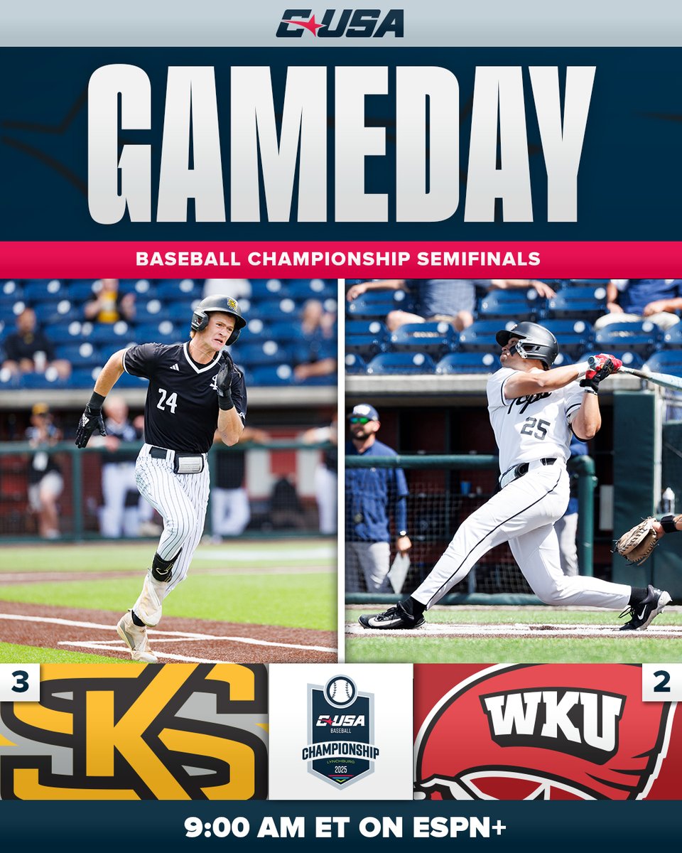 Conference USA (@conferenceusa) on Twitter photo โพ๏ธ GAME DAY โพ๏ธ
(3) <a href="/KSUOwlsBaseball/">Kennesaw State Baseball</a> ๐ (2) <a href="/WKU_Baseball/">WKU Baseball</a>
๐ฐ๏ธ 9 a.m. ET
๐บ ESPN+ (bit.ly/3ZzHyCX)
๐ Live Stats (bit.ly/3YVlimU)
#NoLimitsOnUs โพ๏ธ GAME DAY โพ๏ธ
(3) <a href="/KSUOwlsBaseball/">Kennesaw State Baseball</a> ๐ (2) <a href="/WKU_Baseball/">WKU Baseball</a>
๐ฐ๏ธ 9 a.m. ET
๐บ ESPN+ (bit.ly/3ZzHyCX)
๐ Live Stats (bit.ly/3YVlimU)
#NoLimitsOnUs
