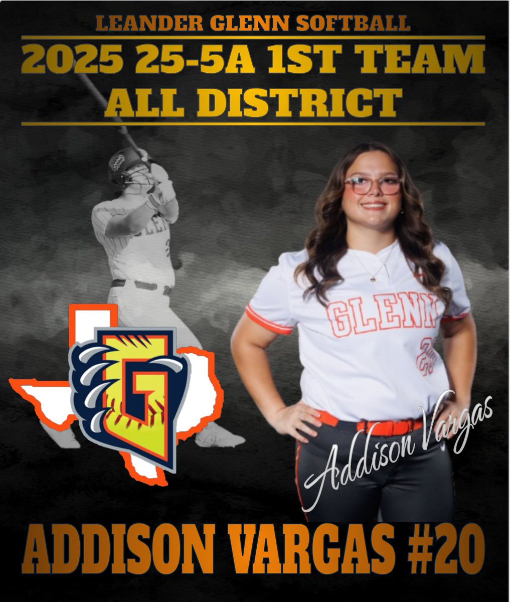 🥎 District 25-5A 1st Team All District! Congrats Addison on this accomplishment and representing Grizzly Nation all season! 🐻 #3P #WTD #ClawsUp