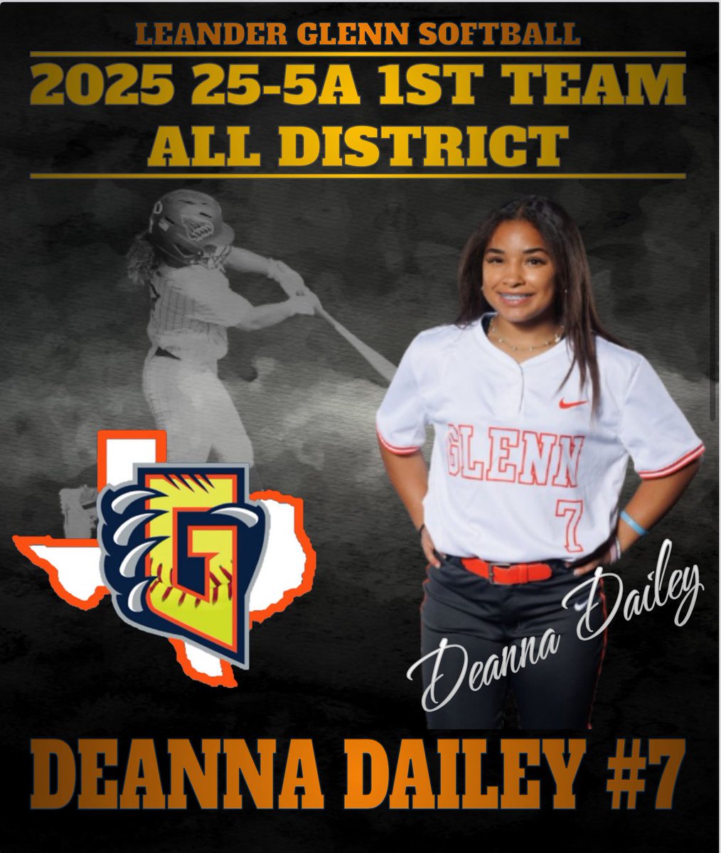 🥎 District 25-5A 1st Team All District! Congrats Deanna on this accomplishment and representing Grizzly Nation all season! 🐻 #3P #WTD #ClawsUp