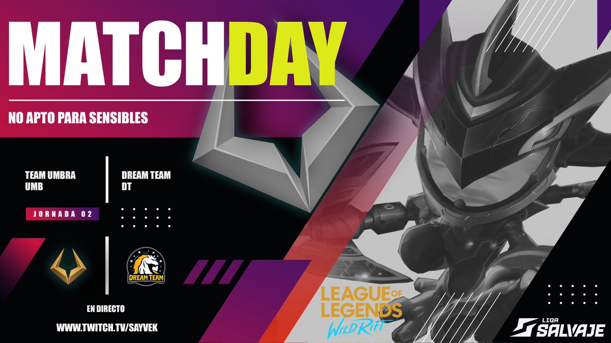 S0LEVN's tweet photo. ♦️ MATCHDAY ♦️

Que comiencen los juegos #Wildrift
El team del Pueblo Reloaded! 😏🌚
Jornada 02 ⚔️

🗓️ Lunes 26/05
🆚 #DreamTeam
⏰ 21:30h (CET) Horario Mundial ⬇️
🎙️ @Sayvek
📺 https://t.co/yI712lz3l5

📌 Guarda la hora 🍿
🔥 ¿Are you Ready 🔥 @SomosLaTormenta
🔰 Like ❤️ &amp; RT 🔁 https://t.co/UChcJHo7SV