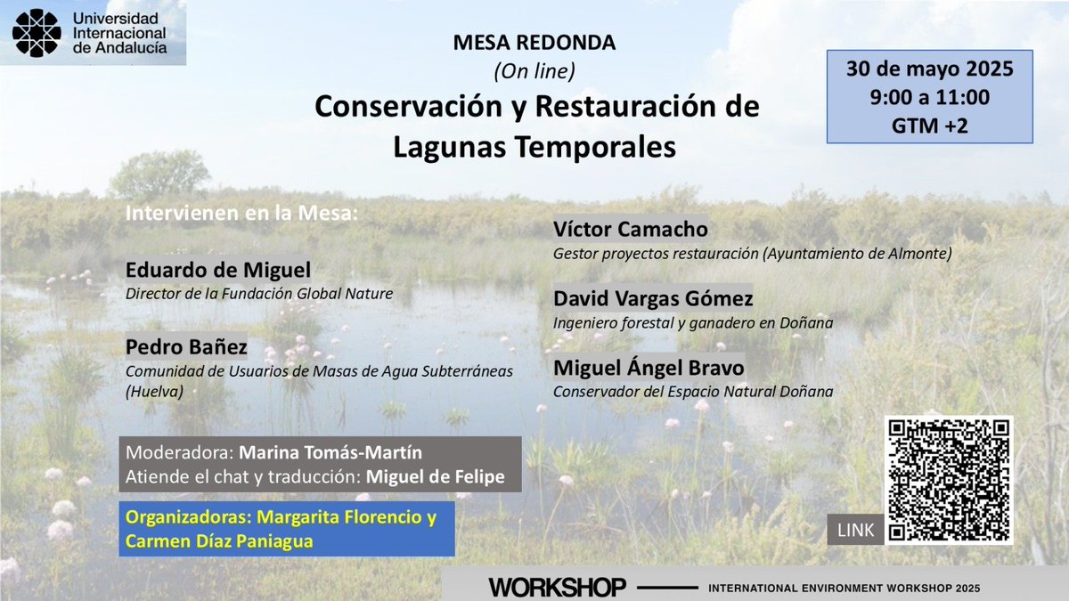💧 ¿Te interesa la conservación de las lagunas temporales? 📍Únete a nuestra mesa redonda online el 30 de mayo de 9:00 a 11:00. 👩🏻‍🔬 Debatiremos con diferentes expertos sobre la restauración y biodiversidad de estos ecosistemas. ¡No te lo pierdas! #Conservación #Biodiversidad
