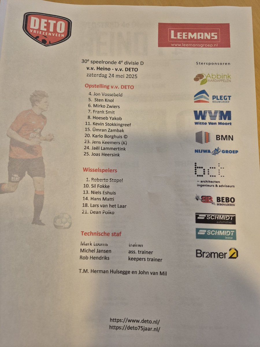 Goedemiddag! Welkom vanuit Heino. Vandaag spelen we alweer de laatste wedstrijd van de competitie. De opstellingen zijn als volgt: #heidet