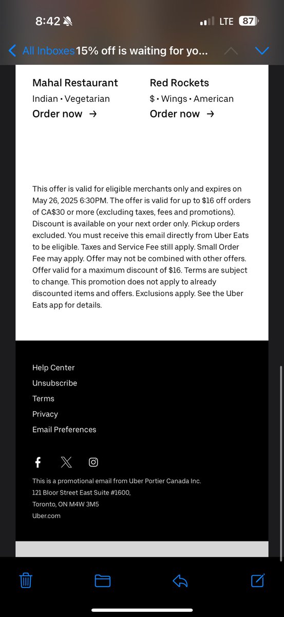 MoonRaven83's tweet photo. @UberEats Coupons for meals are not appearing on my app. I get the email but it’s not on the app. https://t.co/2FAWmtfcNy