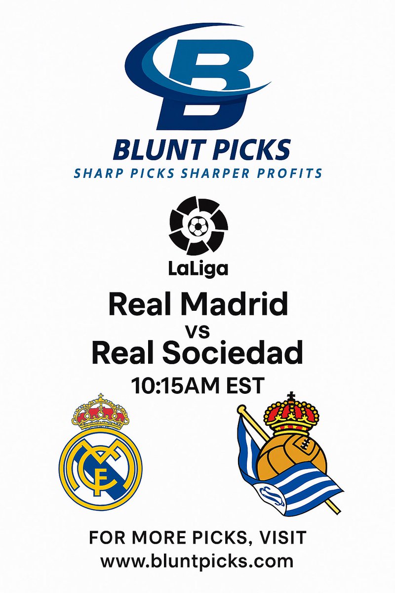 Blunt_Picks's tweet image. La Liga Morning Money
Real Madrid vs Real Sociedad — 10:15AM EST.
The sharp side’s locked. The data’s clear.
Get your edge before kickoff.
bluntpicks.com
#machinelearningmodels #advancedstatisticaltechniques #BluntPicks #LaLiga #sportsanalytics #sharppicks #bettingtips
