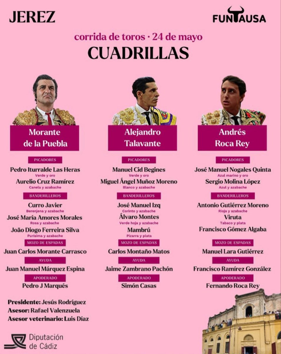 🔴 CUADRILLAS | 

Esto son los hombres que acompañarán a la terna de hoy en Jerez de la Frontera para la última de abono.