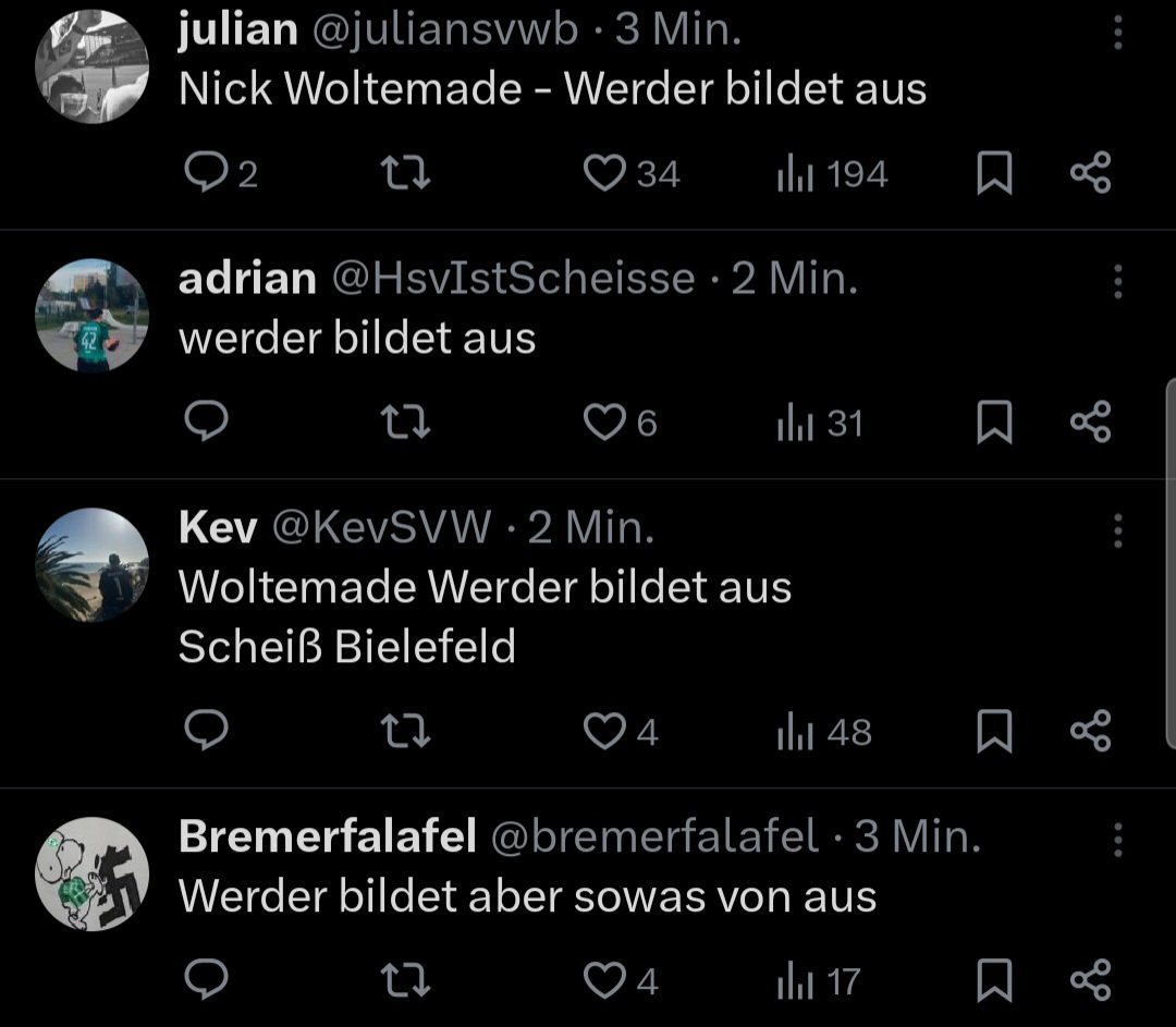 Was anderes zu tweeten wenn woltemade n tor macht steht glaub ich unter Strafe anders kann ich mir das nicht erklären