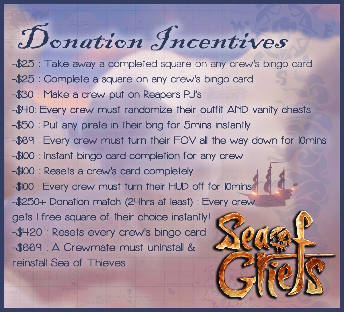📣 Sea of Griefs Bingo TODAY! 6pm(est)

💥20 Crews, 60 Pirates
💥All Donations benefit <a href="/StJudePLAYLIVE/">St. Jude PLAY LIVE</a> 
💥60+ potential Bingo Squares
💥Live Grand Total Updates
💥Milestone Giveaways

Which Crew do you think will take home the 1st Sea of Griefs🏆

twitch.tv/slothybearr