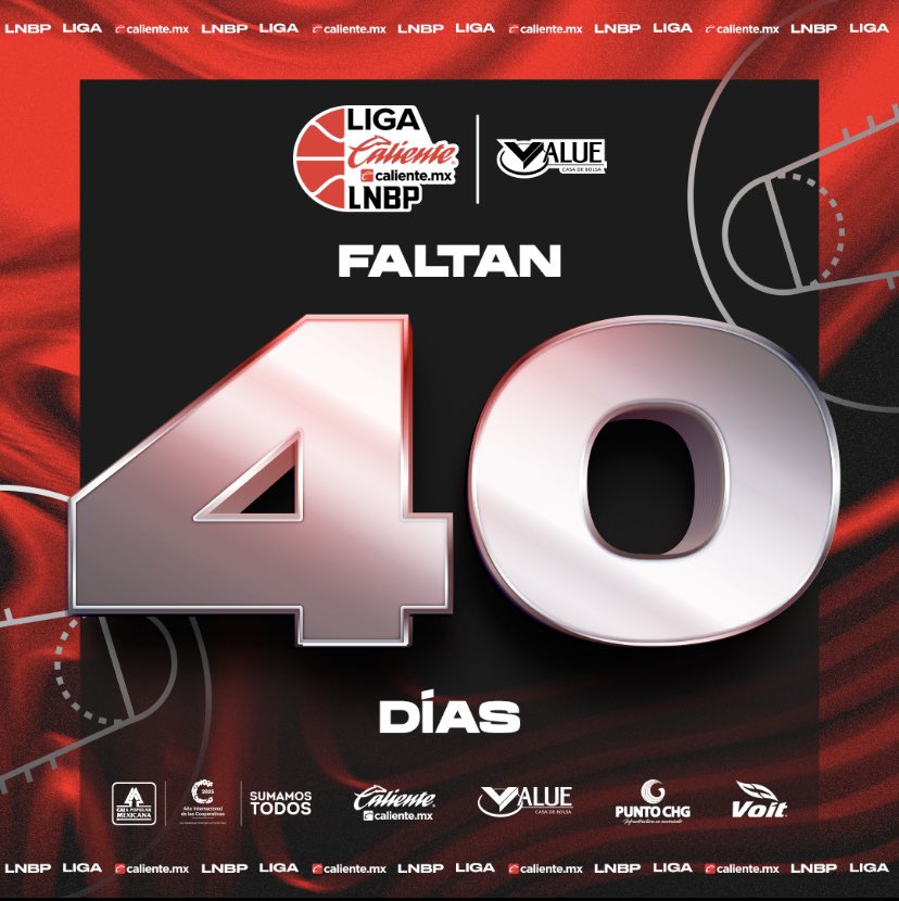 Liga Caliente.mx LNBP (@lnbpoficial) on Twitter photo FALTAN 40 DÍAS
Liga Caliente.mx LNBP 🔥🏀
#MarcandoLaDiferencia #Temporada2025
<a href="/calientesports/">Caliente Sports</a> @puntochg @valuegf <a href="/CajaMexicana/">Caja Popular Mexicana</a> <a href="/VoitMexico/">Voit México</a> FALTAN 40 DÍAS
Liga Caliente.mx LNBP 🔥🏀
#MarcandoLaDiferencia #Temporada2025
<a href="/calientesports/">Caliente Sports</a> @puntochg @valuegf <a href="/CajaMexicana/">Caja Popular Mexicana</a> <a href="/VoitMexico/">Voit México</a>