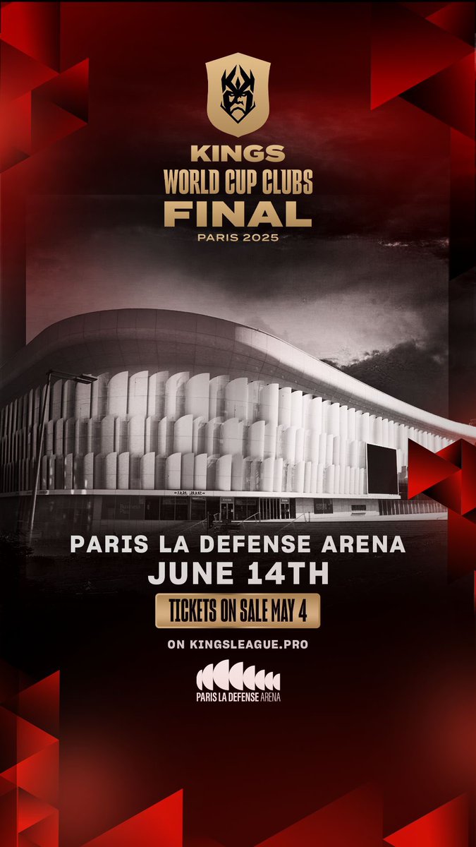 _BeFootball's tweet photo. 🚨 𝗚𝗔𝗚𝗡𝗘 𝗗𝗘𝗨𝗫 𝗣𝗟𝗔𝗖𝗘𝗦 𝗣𝗢𝗨𝗥 𝗟𝗔 𝗞𝗜𝗡𝗚𝗦 𝗪𝗢𝗥𝗟𝗗 𝗖𝗨𝗣 🤩🏆🌍 ! 

Avec la @KingsLeague_FR, on te fait gagner deux billets pour assister 𝗔𝗨 𝗚𝗥𝗔𝗡𝗗 𝗘́𝗩𝗘́𝗡𝗘𝗠𝗘𝗡𝗧 qui aura lieu à La Défense Arena 🇫🇷 (Paris) le 14 juin. 🎫😁

RT, commente, et abonne toi à @_BeFootball + @KingsLeague_FR pour que ta participation soit prise en compte.

📅 𝗧𝗜𝗥𝗔𝗚𝗘 𝗔𝗨 𝗦𝗢𝗥𝗧 le 12 juin, bonne chance à tous. 🍀🌟

Lien de la billetterie : https://t.co/Afa205sRdJ