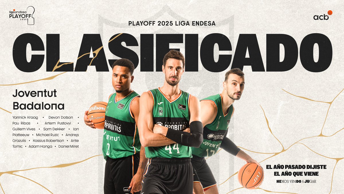 Liga Endesa (@acbcom) on Twitter photo 🎟 <a href="/Penya1930/">Club Joventut Badalona</a>, sexto CLASIFICADO para el #PlayoffLigaEndesa
| 𝙀𝙡 𝙖𝙣̃𝙤 𝙥𝙖𝙨𝙖𝙙𝙤 𝙙𝙞𝙟𝙞𝙨𝙩𝙚 𝙚𝙡 𝙖𝙣̃𝙤 𝙦𝙪𝙚 𝙫𝙞𝙚𝙣𝙚 | ✨ 🎟 <a href="/Penya1930/">Club Joventut Badalona</a>, sexto CLASIFICADO para el #PlayoffLigaEndesa
| 𝙀𝙡 𝙖𝙣̃𝙤 𝙥𝙖𝙨𝙖𝙙𝙤 𝙙𝙞𝙟𝙞𝙨𝙩𝙚 𝙚𝙡 𝙖𝙣̃𝙤 𝙦𝙪𝙚 𝙫𝙞𝙚𝙣𝙚 | ✨