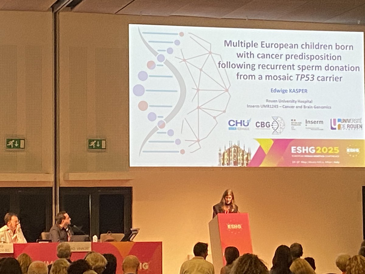 What an intriguing story told by Edwige Kasper on the multiple transmission of a TP53 pathogenic variant following sperm donation. Congrats on your talk, Edwige!
#eshg2025