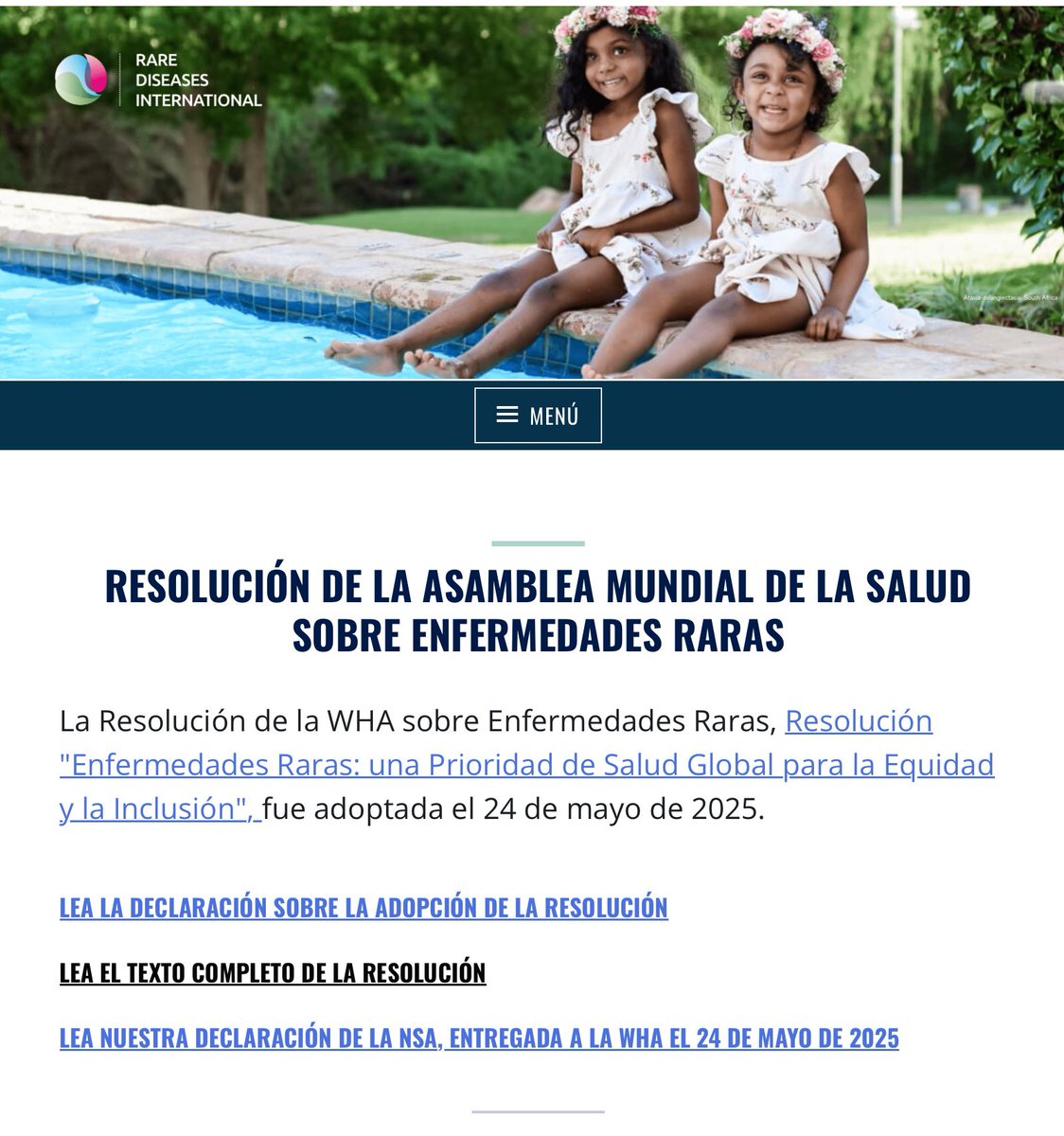 RarasNoInvisibles (@noinvisibles) on Twitter photo Se adoptó #Resolution4Rare‼️‼️
La Resolución propuesta para #RareDiseases en la #WHA78 mejora la atención, investigación y visibilidad de 300 millones de personas con #EERR💪💚💜
Seguimos avanzando 👏👏👏👏👏
Texto completo👇
rarediseasesinternational.org/wha-resolution/ Se adoptó #Resolution4Rare‼️‼️
La Resolución propuesta para #RareDiseases en la #WHA78 mejora la atención, investigación y visibilidad de 300 millones de personas con #EERR💪💚💜
Seguimos avanzando 👏👏👏👏👏
Texto completo👇
rarediseasesinternational.org/wha-resolution/