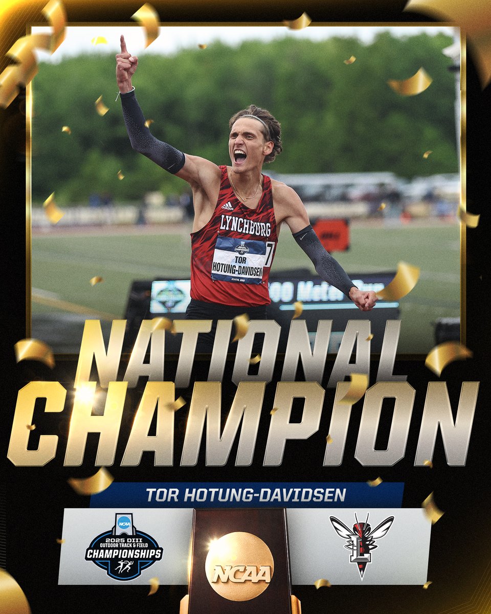 NCAA Division III (@ncaadiii) on Twitter photo NATIONAL CHAMPION🏆
Tor Hotung-Davidsen of <a href="/lynhornets/">Lynchburg Sports</a> takes the men's 1,500m title with a time of 3:48.75!
#WhyD3 | #D3tf NATIONAL CHAMPION🏆
Tor Hotung-Davidsen of <a href="/lynhornets/">Lynchburg Sports</a> takes the men's 1,500m title with a time of 3:48.75!
#WhyD3 | #D3tf